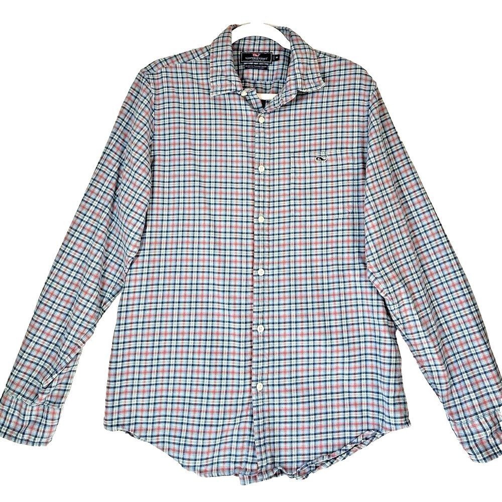Vineyard Vines San Marino Slim Shirt Mens M Blue Plaid Whale Button Up Tucker